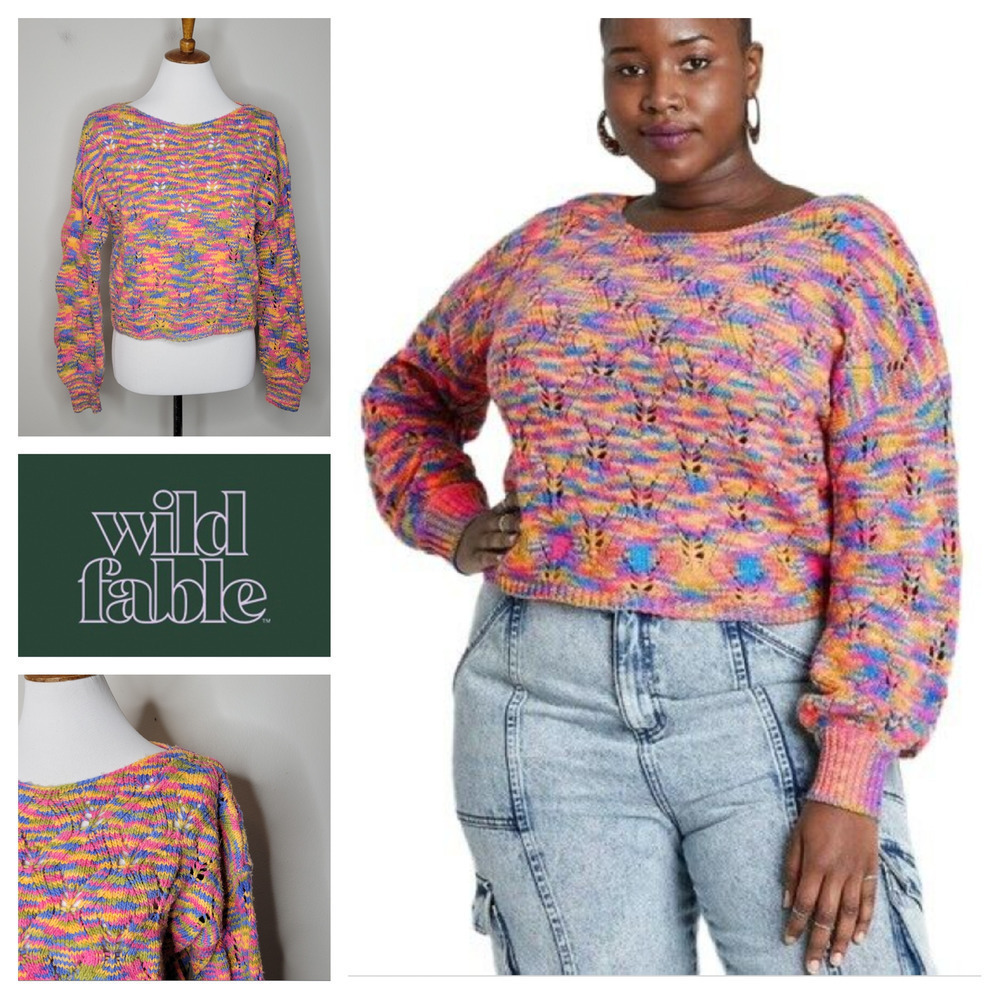 Wild Fable Multicolor Crocheted Cropped‎ Sweater Size Mediumt